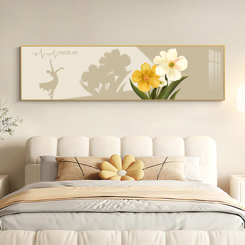 卧室床头装饰画现代简约肌理画奶油风房间挂画客厅画花卉主卧壁画图片