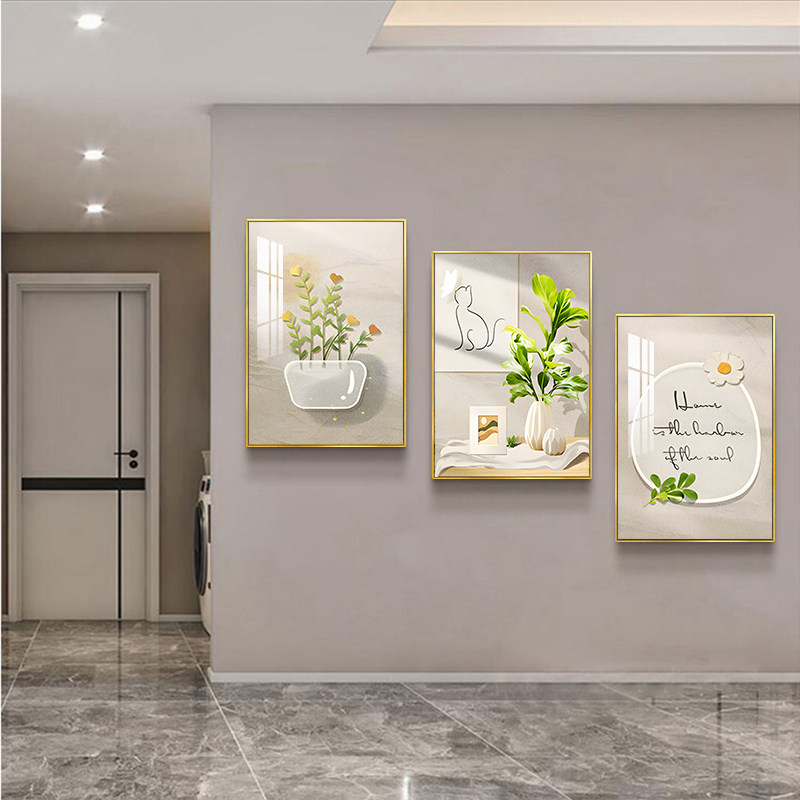 楼梯口走廊高档三联画绿植装饰画