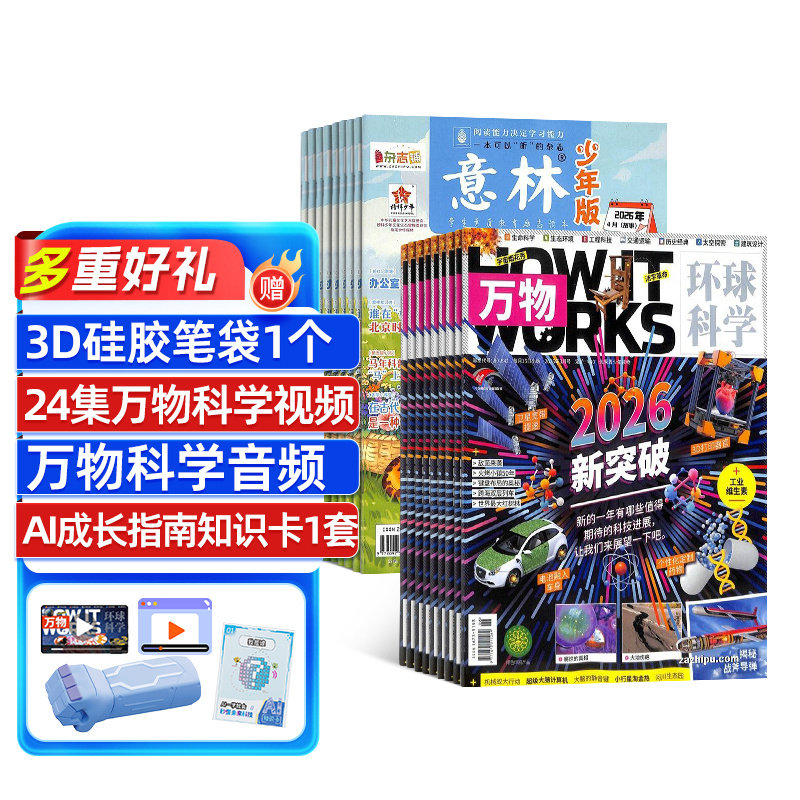 万物+意林少年版杂志组合  2026年4月起订 全年订阅 7-15岁科普知识+语文素质青少儿兴趣阅读科学期刊杂志订阅杂志铺订阅