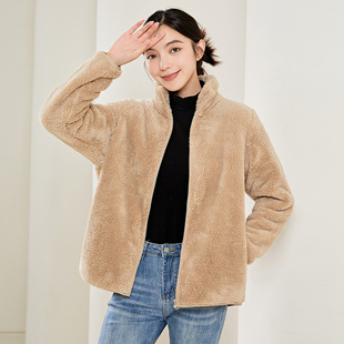 摇粒绒外套女新款2024秋冬加绒加厚防风保暖上衣双面珊瑚绒抓绒衣