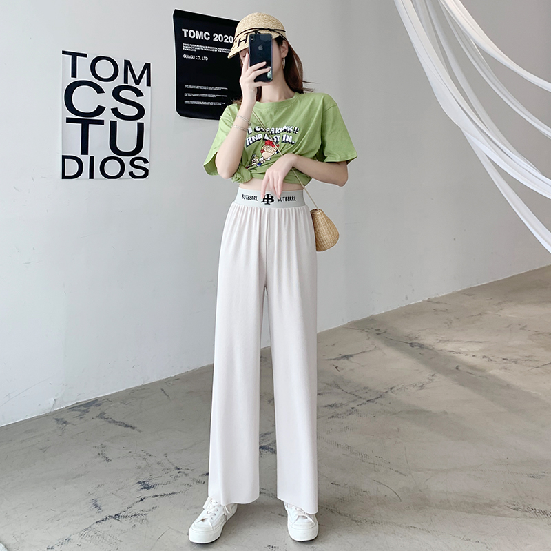 冰丝阔腿裤女夏装2020新款春秋高腰垂感黑色宽松直筒拖地休闲裤子