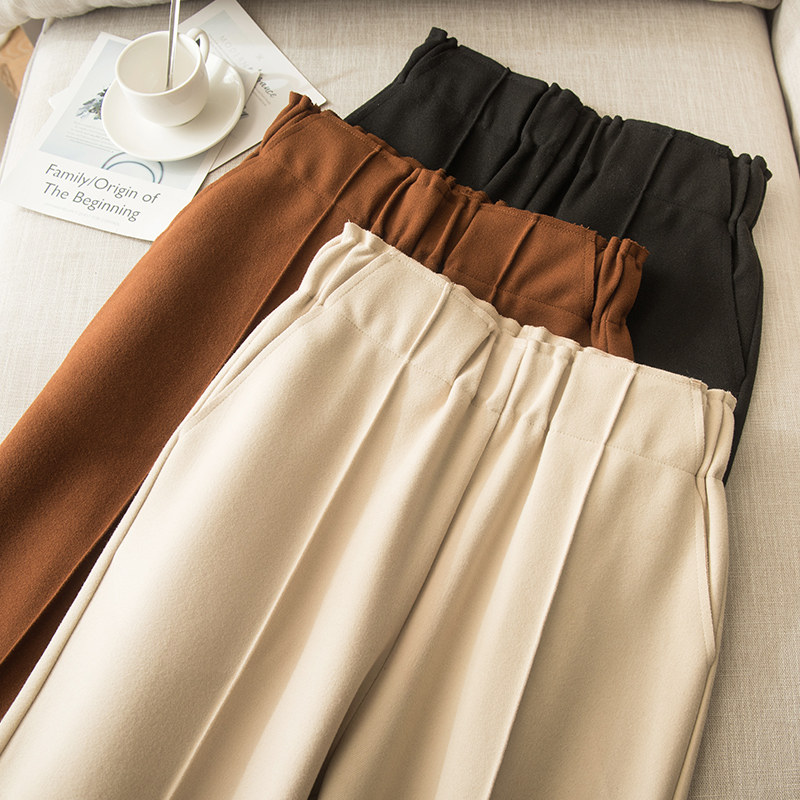 毛呢阔腿裤女秋冬2020新款宽松休闲裤子九分高腰韩版坠感直筒裤