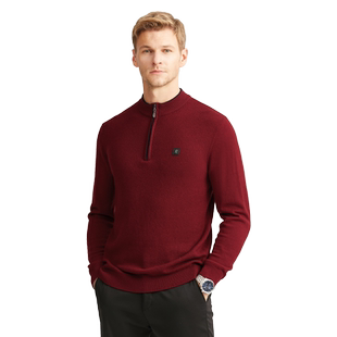 [100%绵羊毛]梦特娇冬季男士纯羊毛针织衫半高领拉链保暖毛衣厚J