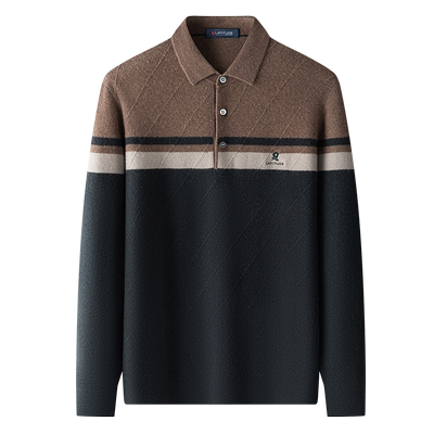 梦特娇纯羊毛衫翻领撞色针织毛衣