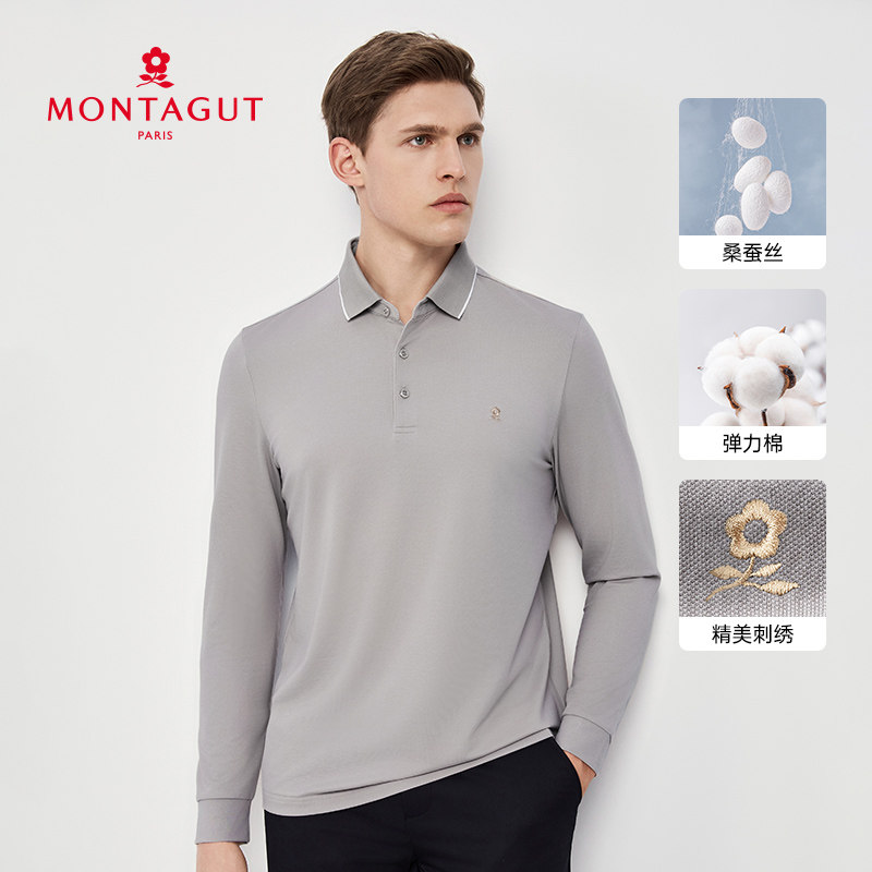 梦特娇长袖桑蚕丝polo衫