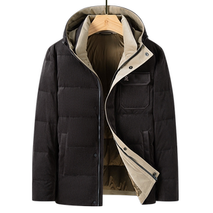 [安心白鹅绒/灯芯绒]梦特娇冬季男士羽绒服连帽保暖外套加厚御寒J