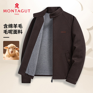 梦特娇男士羊毛夹克26春季新款加厚保暖毛呢中年装立领短款外套Z