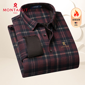 秋冬季 梦特娇男士 加绒加厚红色格纹衬衫 休闲本命年保暖衬衣内搭Z