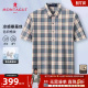 梦特娇夏季 免烫抗皱 男士 短袖 翻领格纹休闲衬衣凉感J 衬衫 桑蚕丝