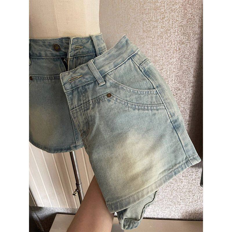 【芊妃】做旧牛仔短裙女复古夏季新款a字裙半裙高腰小个子包臀裤