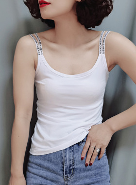 夏季纯棉莫代尔大码字母双肩带百搭吊带背心女外穿遮肚子性感打底