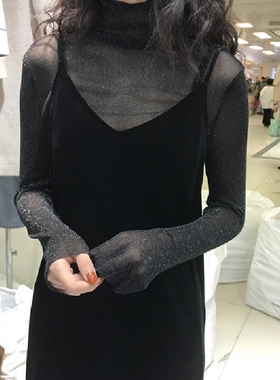 春季2025年新款加绒金丝绒吊带连衣裙女中长款宽松裙子两件套长裙