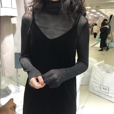 秋季2021年新款高领金丝绒吊带连衣裙女中长款宽松裙子两件套长裙