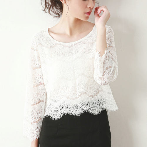 夏季长袖新款时尚蕾丝打底衫