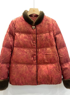 专柜品牌高端轻奢鹅绒羽绒服女士国风立领水貂毛拼接设计感鹅绒服