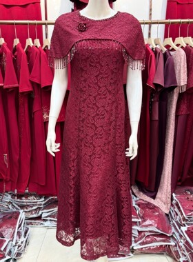 优雅气质婚礼妈妈装礼服裙女轻奢蕾丝连衣裙喜婆婆婚宴敬酒服