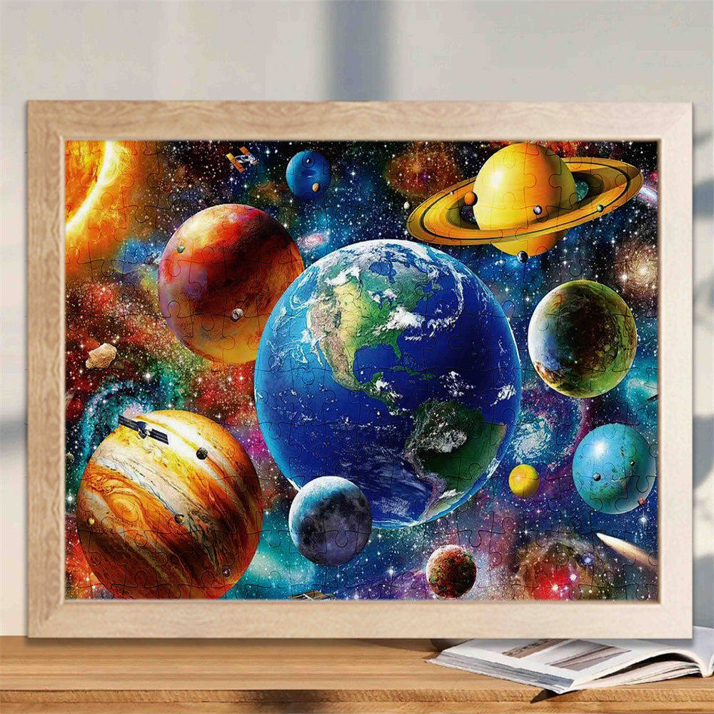 太阳系星球星空拼图70/120片木质相框儿童益智早教动漫画玩具礼物