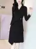 Hepburn style dress spring long sleeve socialite high-end temperament black banquet small black dress small dress 2021 new