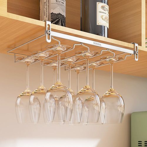 免打孔不锈钢红酒杯架挂家用不锈钢高脚杯挂架酒杯架倒挂悬挂架子