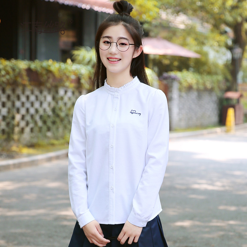 少女韩版修身白衬衫春秋新款初中生春装学院风初高中学生长袖衬衣在类目 女装/女士精品, 衬衫中 - 来自Buy2taobao.com提供专业的淘宝代购服务