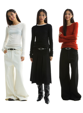 FUNKYFUN 2025SS 天丝羊毛柔软贴肤舒服长款打底衫宽领长袖T恤