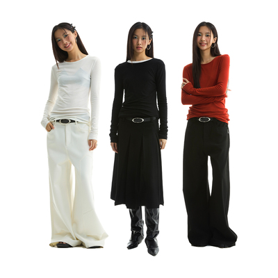 FUNKYFUN 2025SS 天丝羊毛柔软贴肤舒服长款打底衫宽领长袖T恤