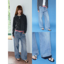 长裤 FUNKYFUN 复古蓝色洗水马骝直筒宽松中腰秋冬加绒牛仔裤