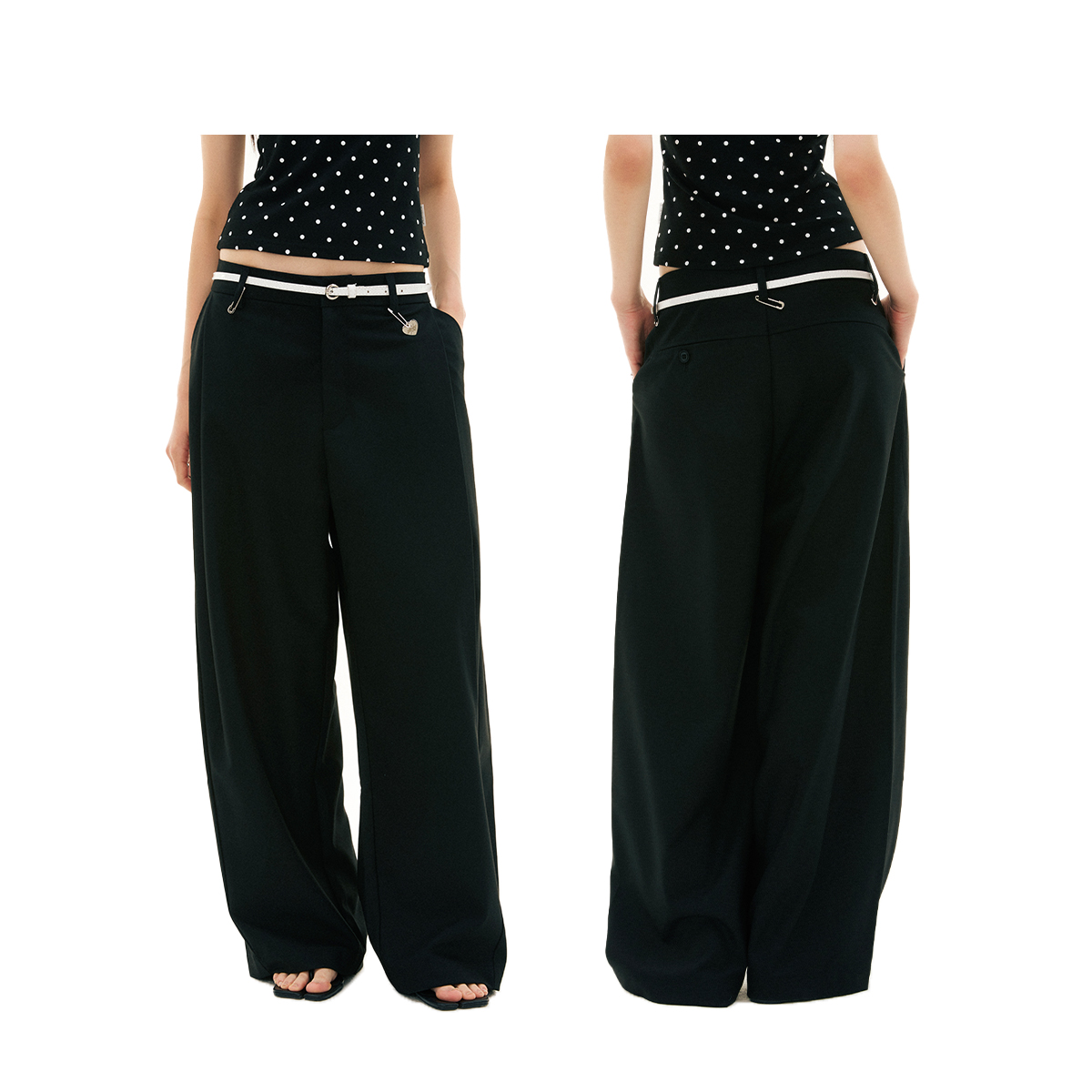 FUNKYFUN 2025SS 可拆卸抽褶裙摆直筒阔型休闲西裤长裤