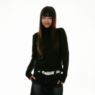 FUNKYFUN 舒软贴身银狐绒复合加绒纯色高领上衣打底T恤 2023AW