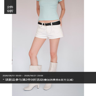 FUNKYFUN 美式复古简约白色牛仔A型宽松短裤中腰热裤