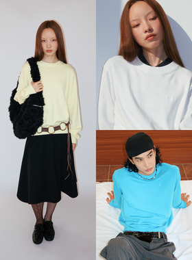 FUNKYFUN 同色绣标四色基础打底长袖针织套头毛衣