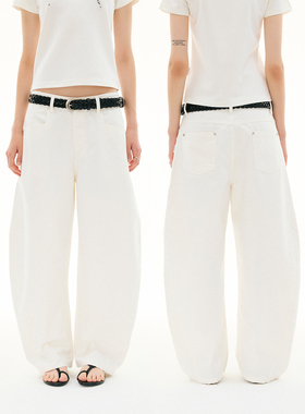 FUNKYFUN 2025SS 白色灰色水洗做旧撞钉工装宽松休闲香蕉裤弯刀裤