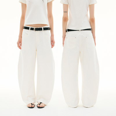 FUNKYFUN 2025SS 白色灰色水洗做旧撞钉工装宽松休闲香蕉裤弯刀裤