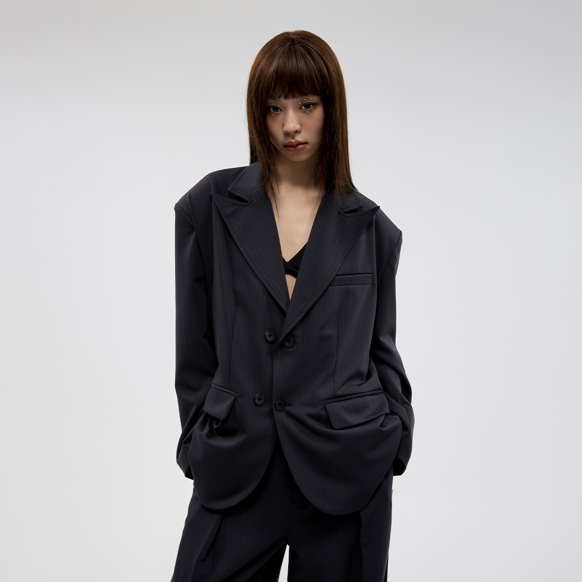 FUNKYFUN暗条纹阔型西装外套