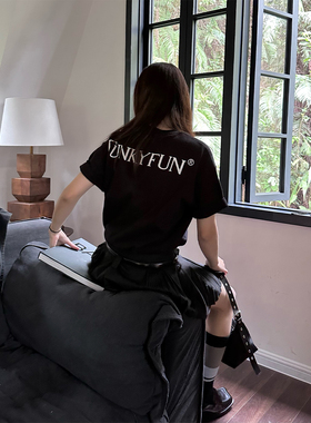 FUNKYFUN原创设计300克纯棉宽松基础款LOGO工服短袖T恤 男女潮TEE