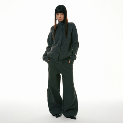 FUNKYFUN纯色立领纽扣开衫毛衣