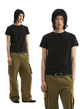 FUNKYFUN 2025SS 黑灰纯色空气层太空棉正肩短袖tee