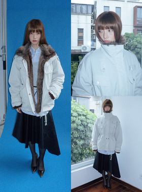 FUNKYFUN 柔软亲肤毛毛内胆抽绳收腰中长款派克服棉服外套