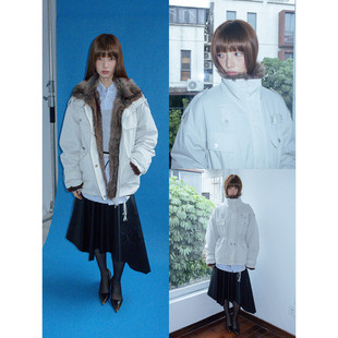 FUNKYFUN 派克服棉服外套 柔软亲肤毛毛内胆抽绳收腰中长款