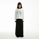 FUNKYFUN 2024AW 宽领毛边卷边做旧印花宽松毛圈卫衣