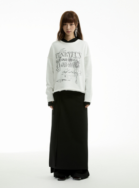 FUNKYFUN 2024AW 宽领毛边卷边做旧印花宽松毛圈卫衣