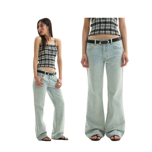 中低腰直筒洗水做旧浅蓝绿色牛仔裤 FUNKYFUN 2025SS