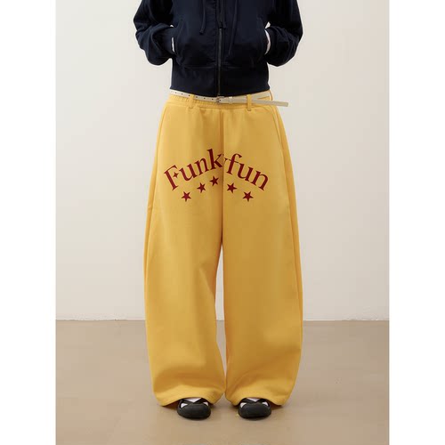 FUNKYFUN 挺阔果冻感空气层logo印花宽松香蕉裤休闲卫裤长裤