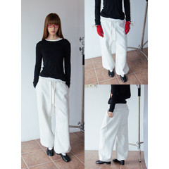 FUNKYFUN 撞色系带松紧腰秋冬宽松直筒加绒卫裤休闲裤束脚运动裤