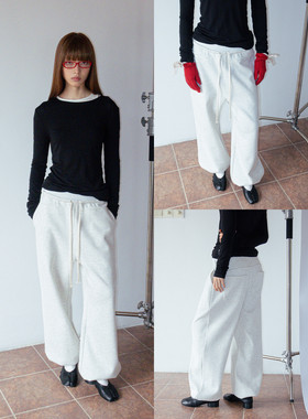 FUNKYFUN 撞色系带松紧腰秋冬宽松直筒加绒卫裤休闲裤束脚运动裤