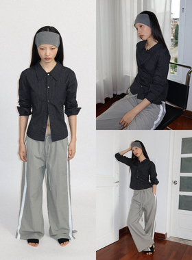 FUNKYFUN 2025AW 黑白细格纹修身小版型长袖衬衫