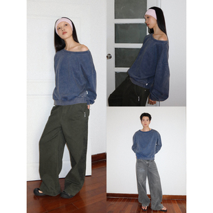 FUNKYFUN 宽松洗水炒色做旧船领落肩套头卫衣 2025AW