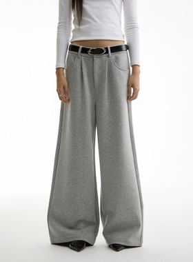 FUNKYFUN 2024AW 纯色半松紧腰西装感褶位休闲直筒卫裤