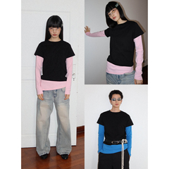 FUNKYFUN 2025AW 斜片下摆撞色假两件宽松正肩圆领莱赛尔长袖tee