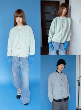 FUNKYFUN 手编蝴蝶结纽扣门襟 彩色纱线针织毛衣秋冬宽松开衫外套